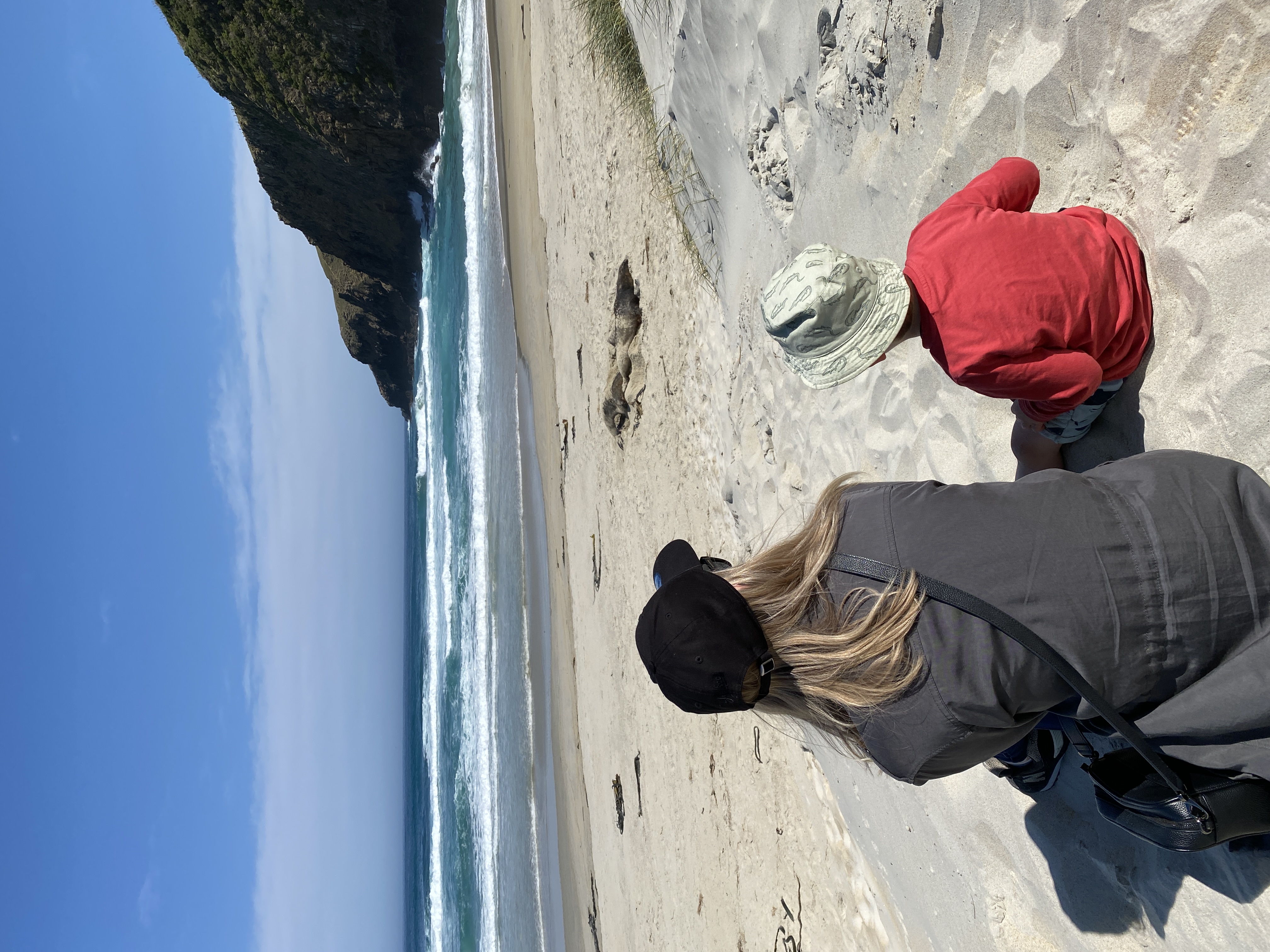 travel blogger at sandfly bay