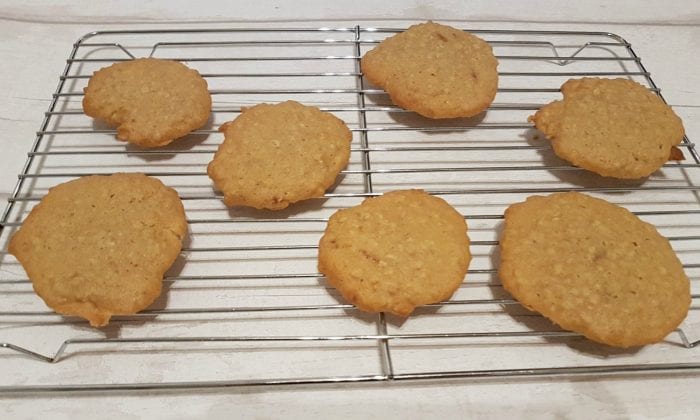 Oat cookies on a wire tray