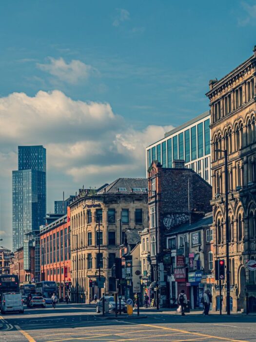 Manchestrer Deansgate with Beetham Tower in background.