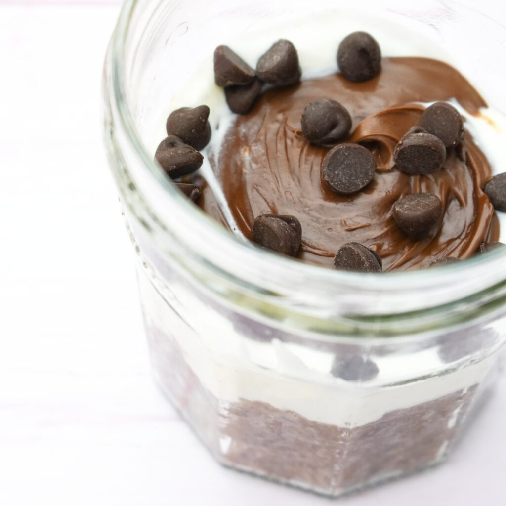 vegan nutella overnight oats with choc chips.