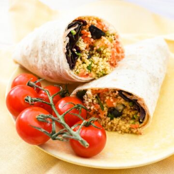 Black olive couscous & hummus wrap