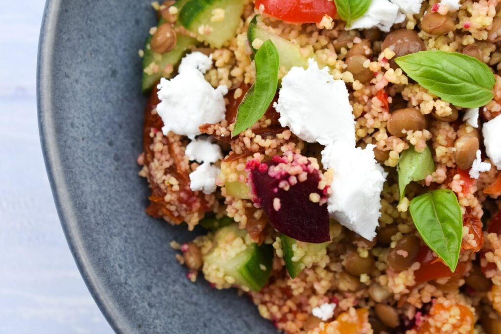 Lentil Vegetable Salad dressed with French dressing..