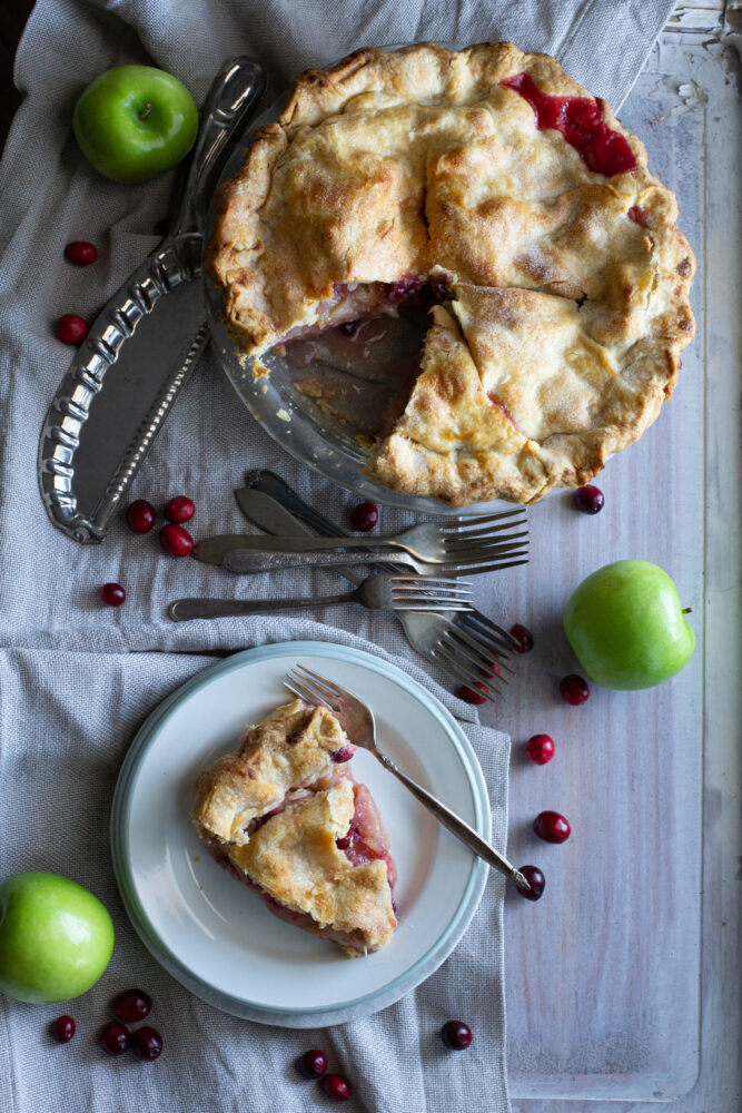 Fresh apple pie with cranberries