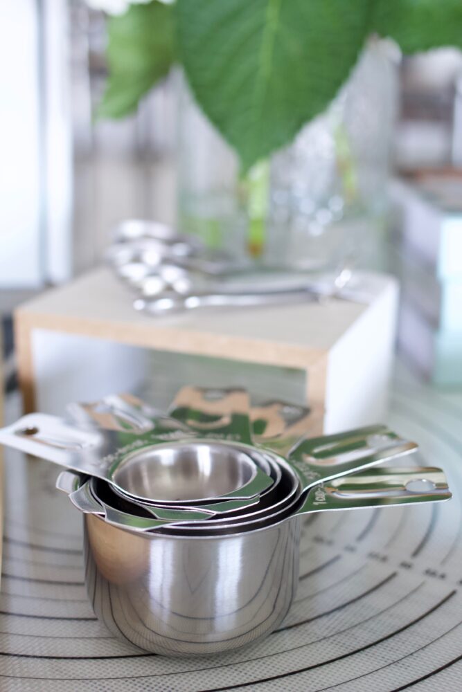 stainless steel measuring cups and spoons